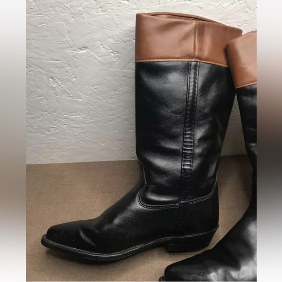 Vintage Wrangler Women's Riding Boots Black Brown Leather Size 8.5M Made in USA - Picture 7 of 16